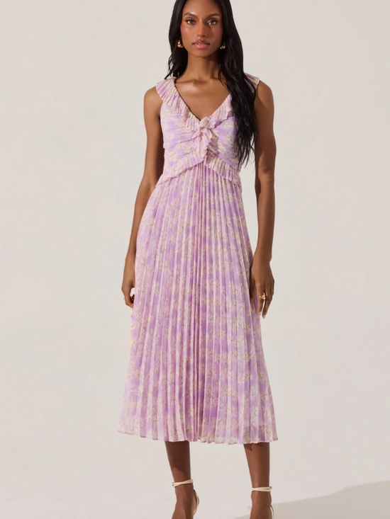 Astr Dresses & Skirts - NWT Astr Pleated Midi Dress Size S Lavender Purple Floral Preppy Feminine